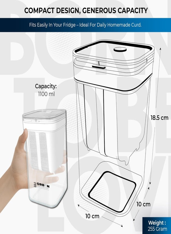 ORBON Extreme Multifunctional Hung Curd Maker & Yogurt Strainer - 1100ml BPA-Free Curd Strainer Box with Fine Mesh for Thick Greek Yogurt & Dahi | Kitchen Essential for Healthy Homemade Curd | 1 Unit - Image 2